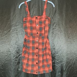 Charlotte Russe Red and Black Plaid Button-Front Mini Dress with Straps